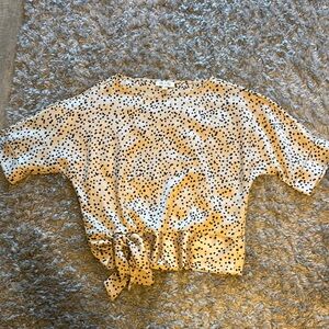 She + Sky Rose gold and black polka dot top